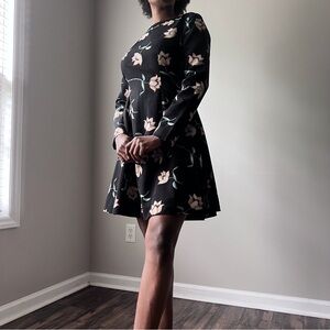 Black Tea Floral Flare Dress